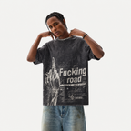 Lawless Row "Fucking Road" Middle Finger Washed Black Oversized Tee