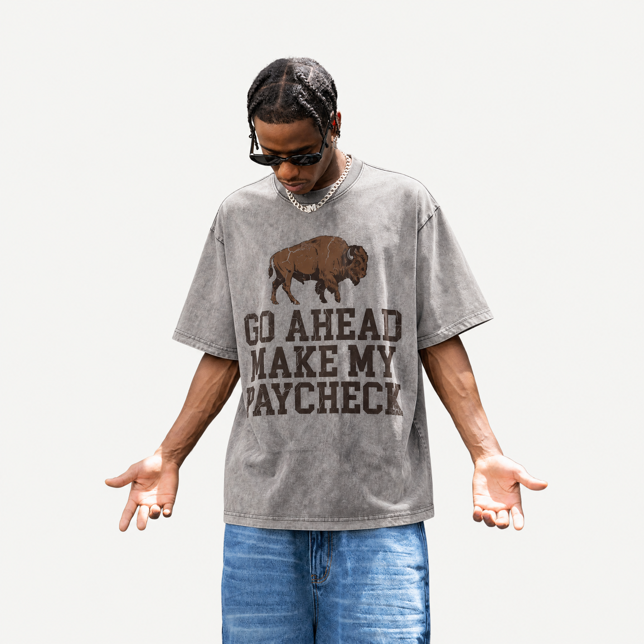 Lawless Row Make My Paycheck Tee | Western Bison Washed Cotton Streetwear
