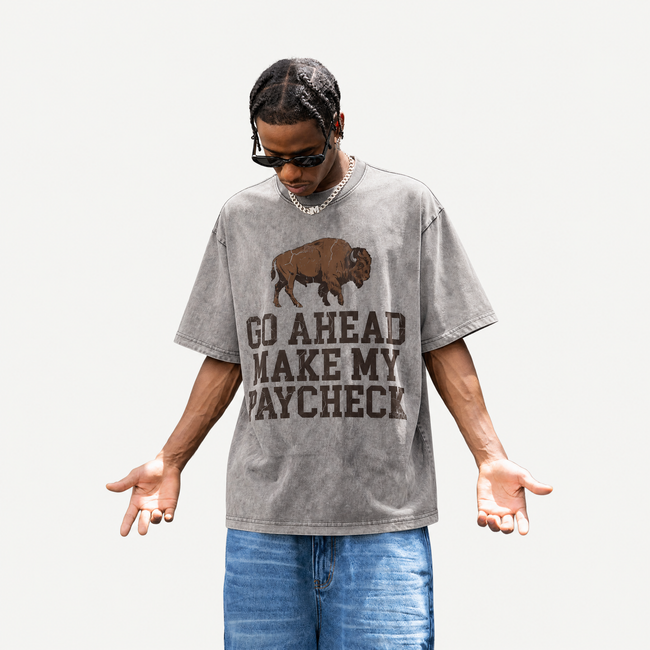 Lawless Row Make My Paycheck Tee | Western Bison Washed Cotton Streetwear Main Image