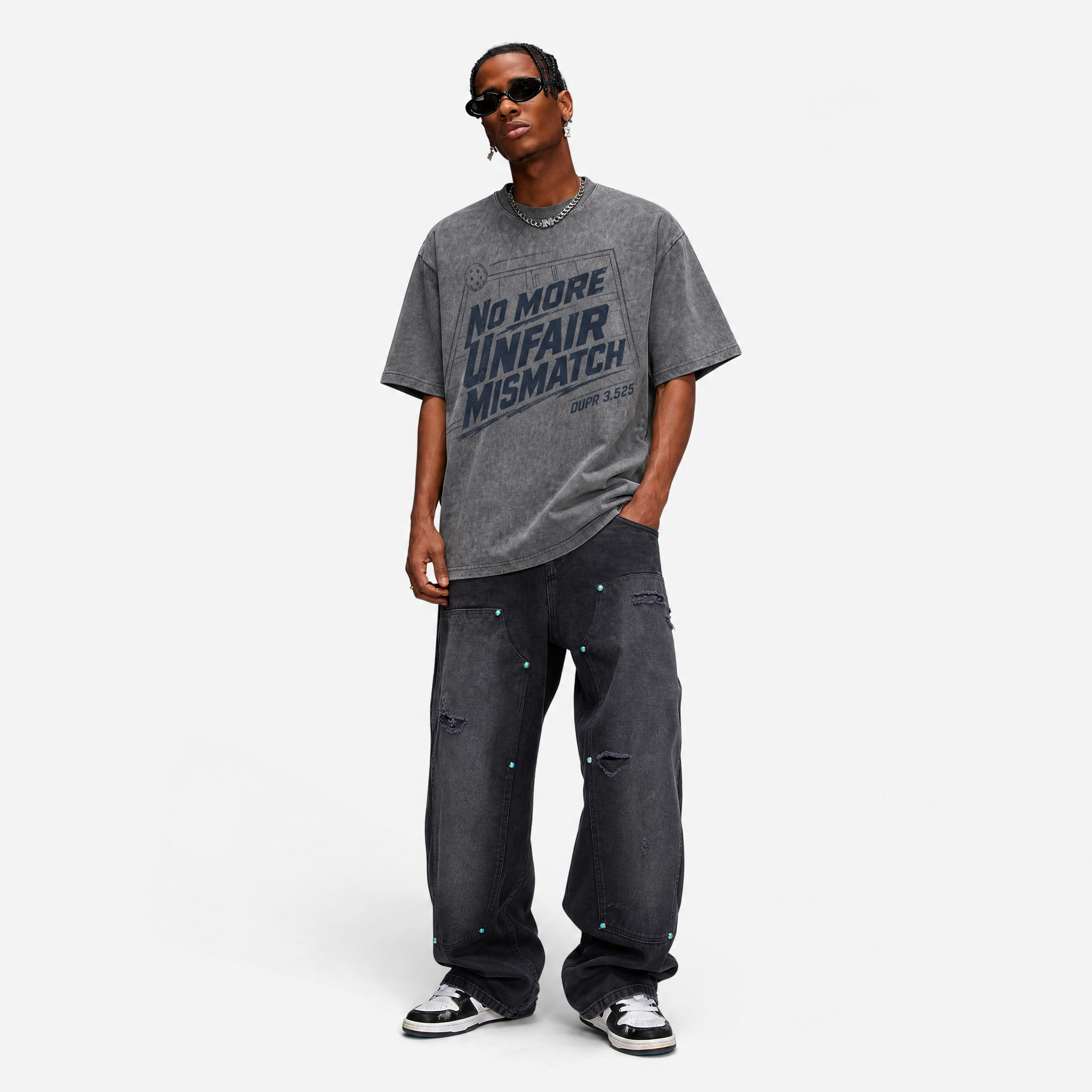 Lawless Row "No More Unfair Mismatch" Pickleball Attitude Washed Grey Oversized Tee