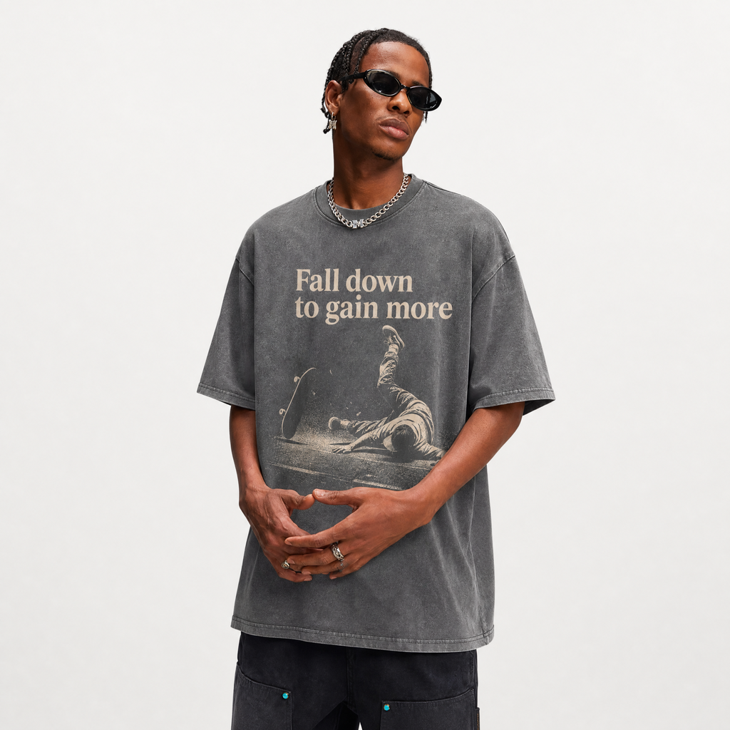 Lawless Row "Fall Down To Gain More" Skate Washed Grey Oversized Tee