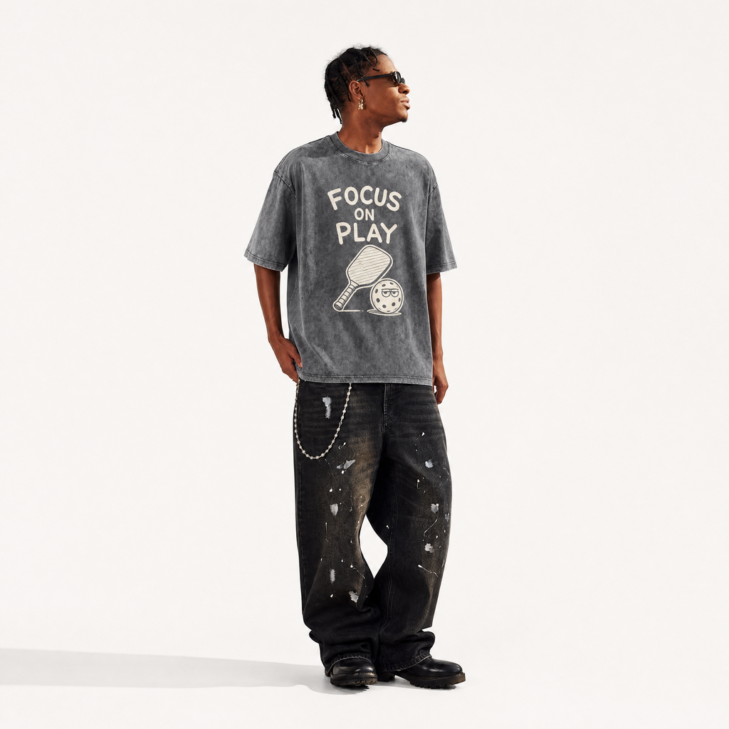 Lawless Row "Focus On Play" Pickleball Washed Grey Oversized Tee