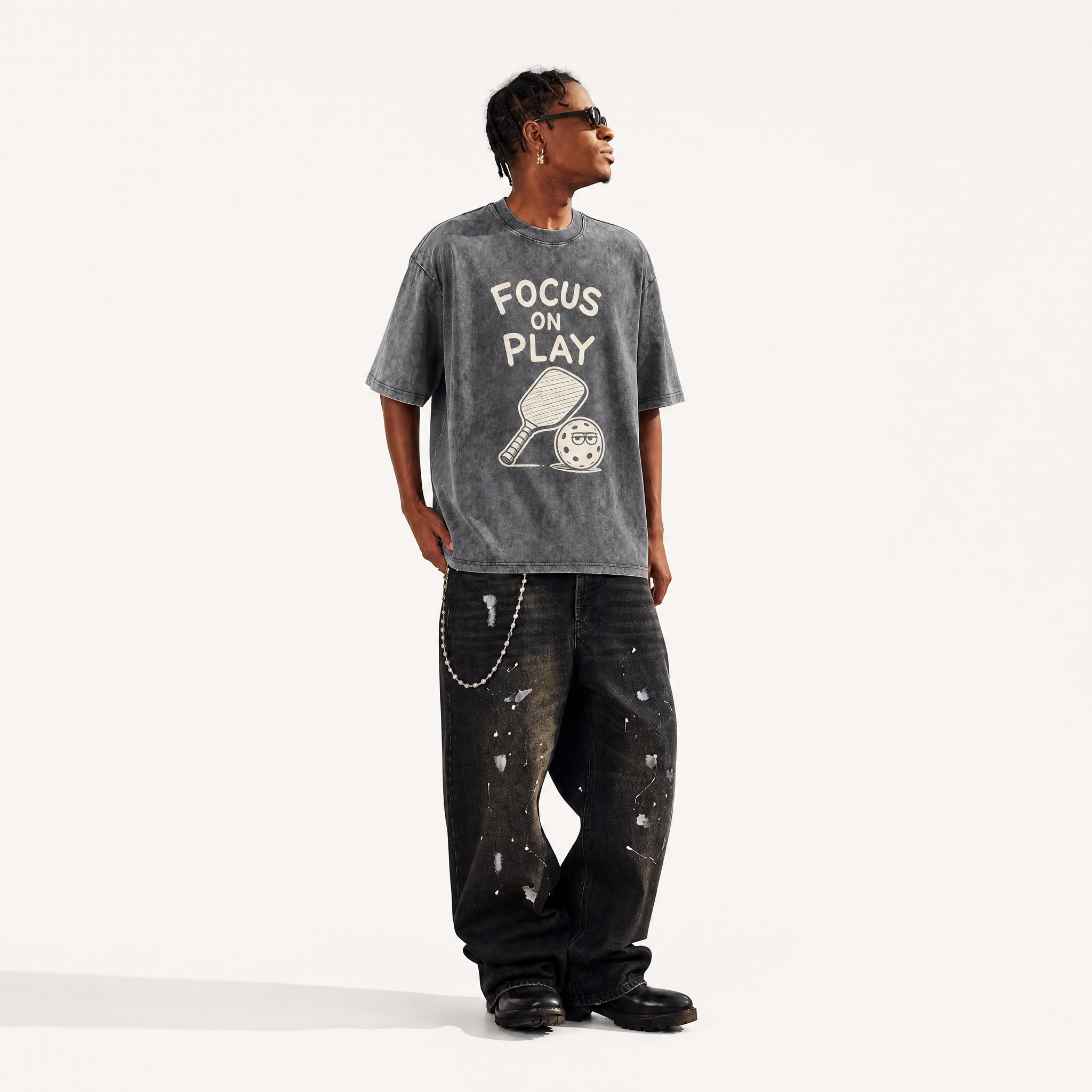 Lawless Row "Focus On Play" Pickleball Washed Grey Oversized Tee