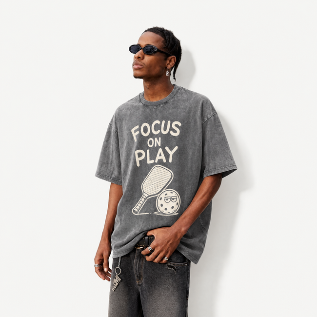Lawless Row "Focus On Play" Pickleball Washed Grey Oversized Tee Main Image