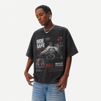 Lawless Row "Ride Safe" Cycling Safety Washed Black Oversized Tee