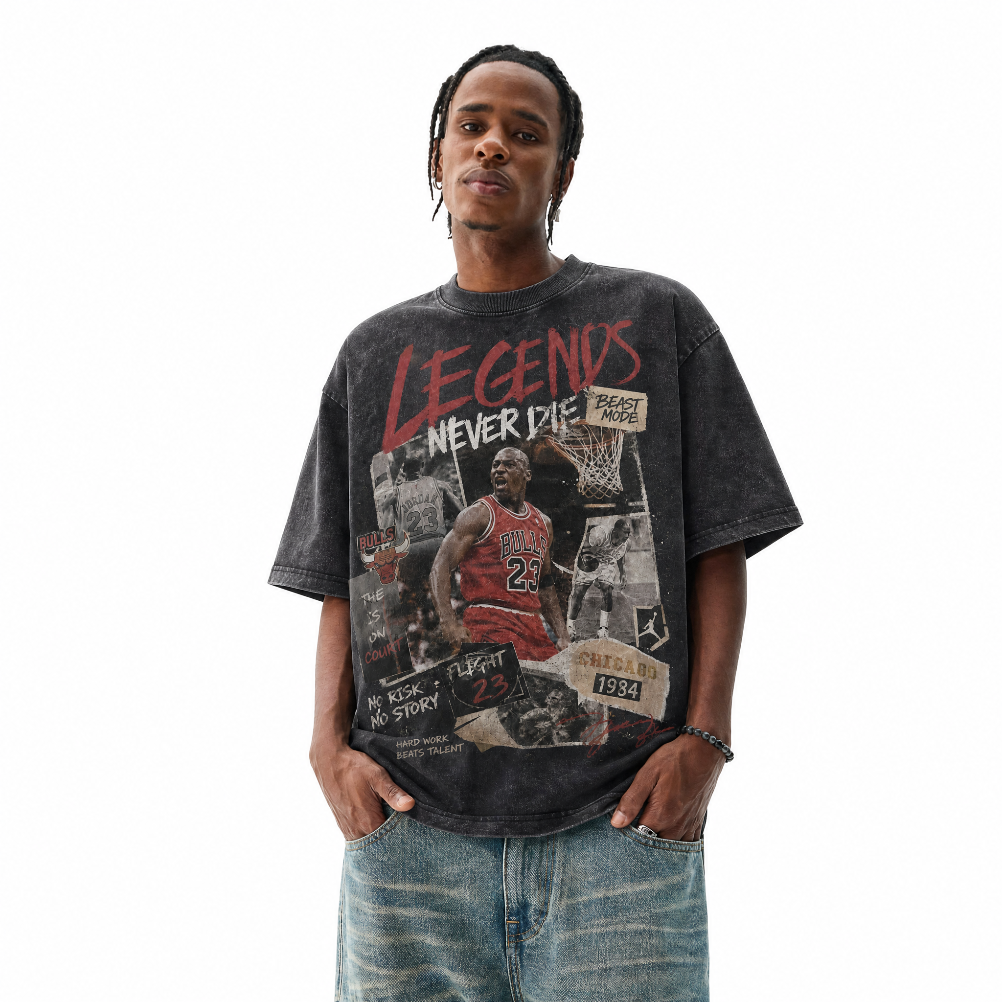 LAWLESSROW "The Scream Hooper" - Michael Jordan Vintage Washed Heavyweight Oversized Graphic Tee