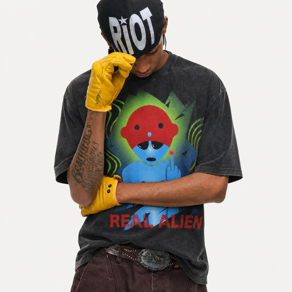 Product Title  Lawless Row “Real Alien” Vintage Washed Oversized Tee - hover