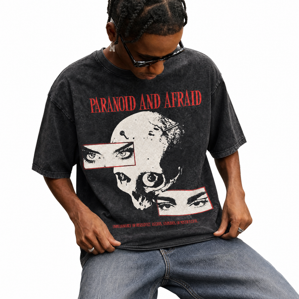 Lawless Row “Paranoid & Afraid” Vintage Washed Oversized Tee - hover