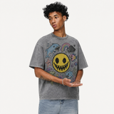 Lawless Row “Happy Neverland” Washed Grey Oversized Tee