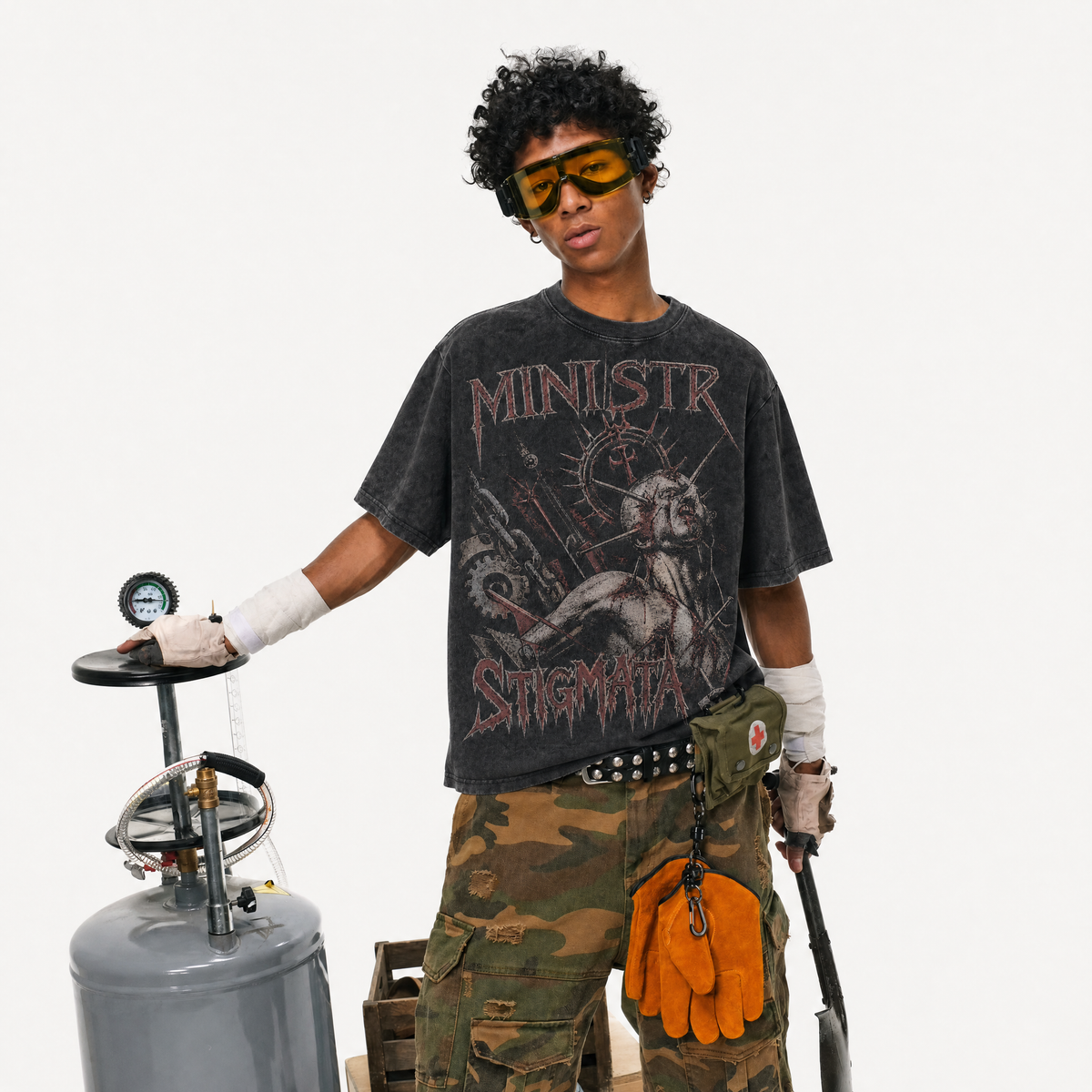 Lawless Row “Ministry Stigmata” Washed Black Oversized Tee