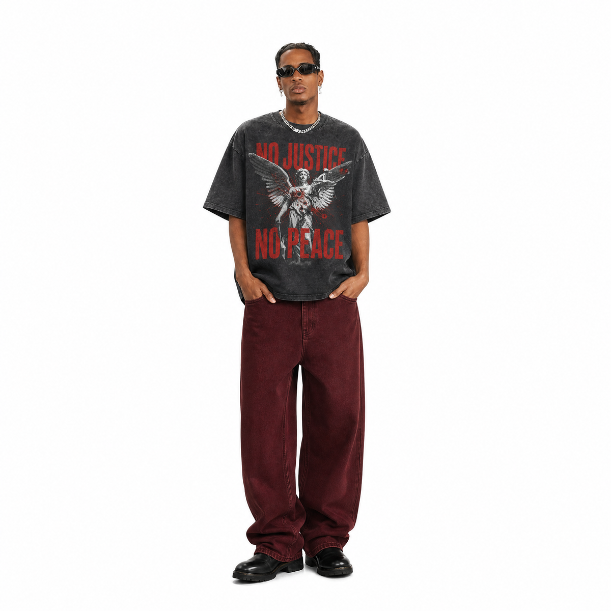LAWLESSROW “No Justice No Peace” Vintage Washed Oversized Tee