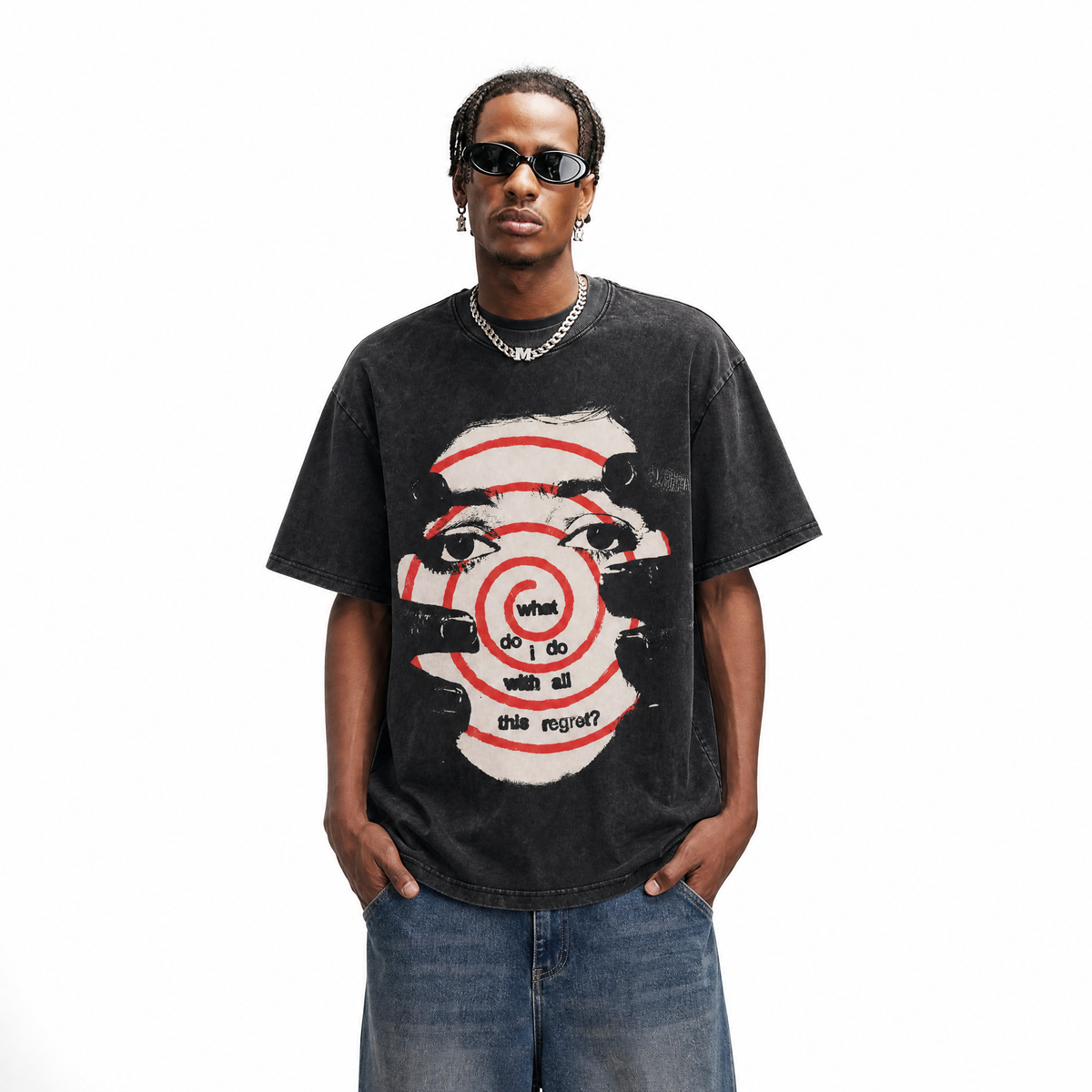 LAWLESSROW What Do I Do With All This Regret Bullseye Face Portrait Collage Vintage Tee
