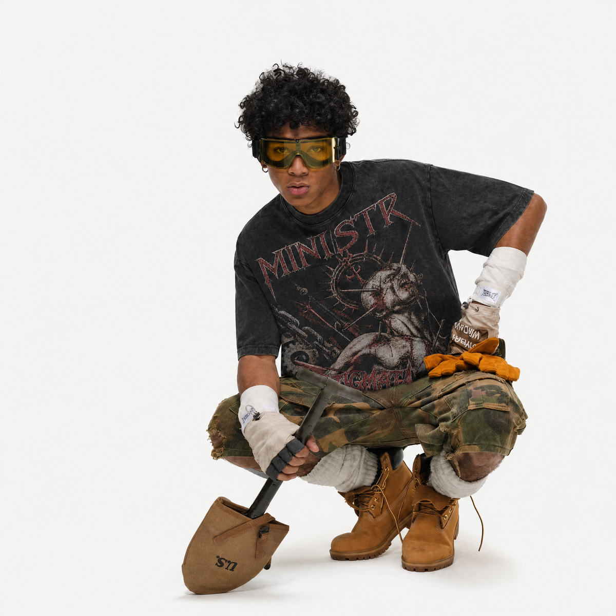 Lawless Row “Ministry Stigmata” Washed Black Oversized Tee
