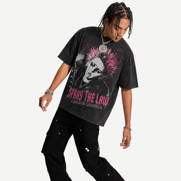 Lawless Row "Spray The Law" Vintage Black Oversized Graphic Tee - hover