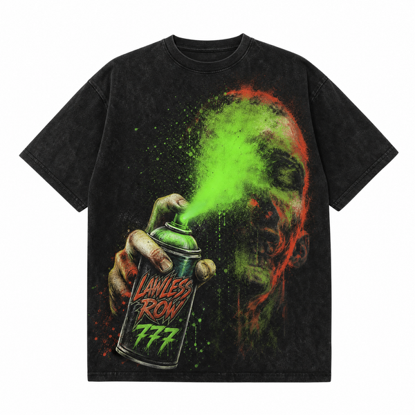 Lawless Row "777 Spray of the Damned" Vintage Black Oversized Tee