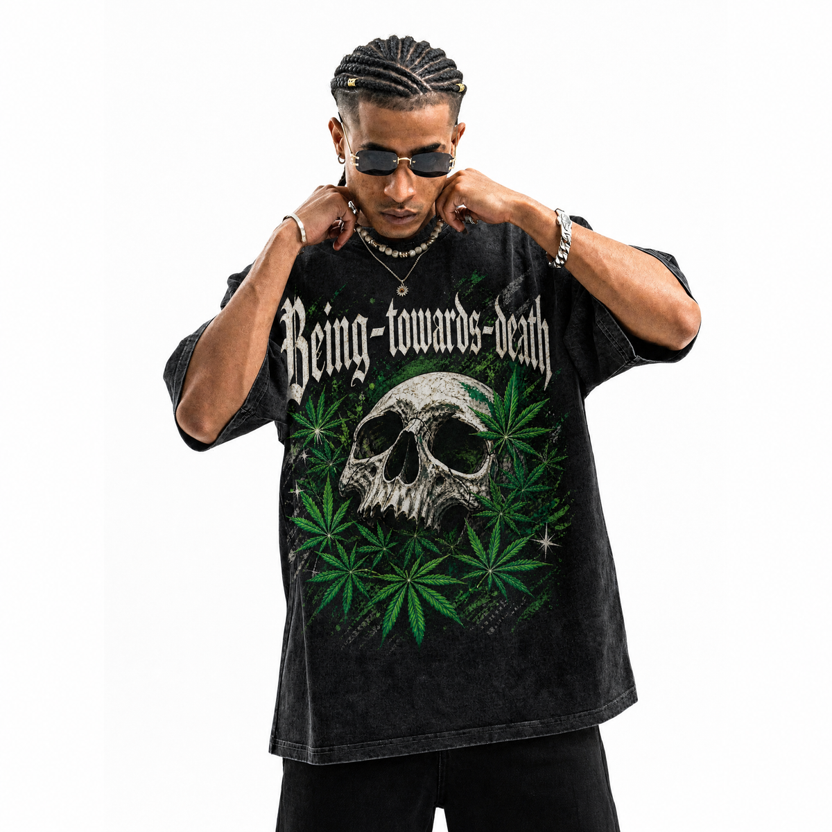 LAWLESSROW "Being Towards Death" Vintage Washed Black Oversized Tee