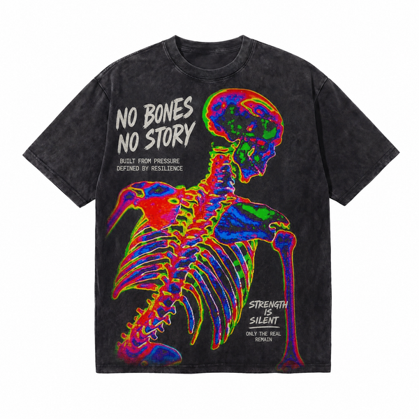 Lawless Row "No Bones, No Story" Vintage Washed Black Oversized Tee