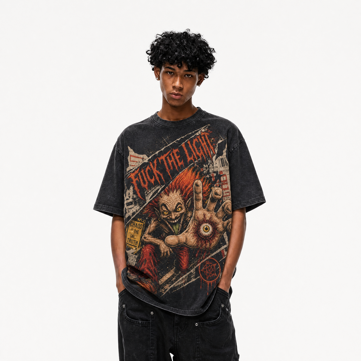 Lawless Row "Fuck The Light" Vintage Black Oversized Tee