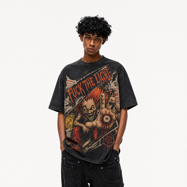Lawless Row "Fuck The Light" Vintage Black Oversized Tee - hover