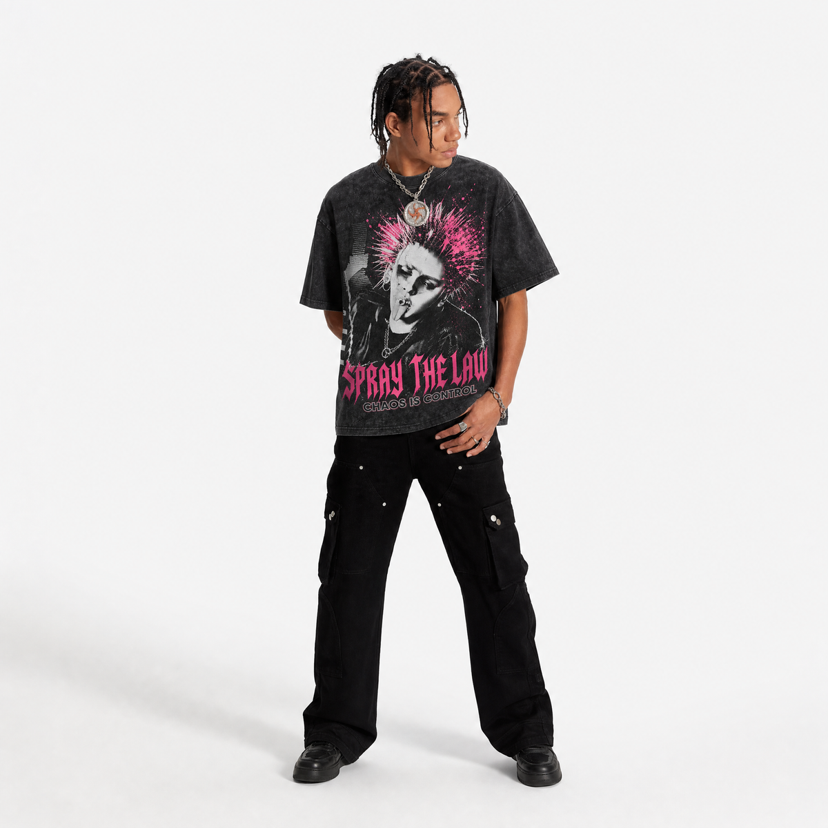 Lawless Row "Spray The Law" Vintage Black Oversized Graphic Tee