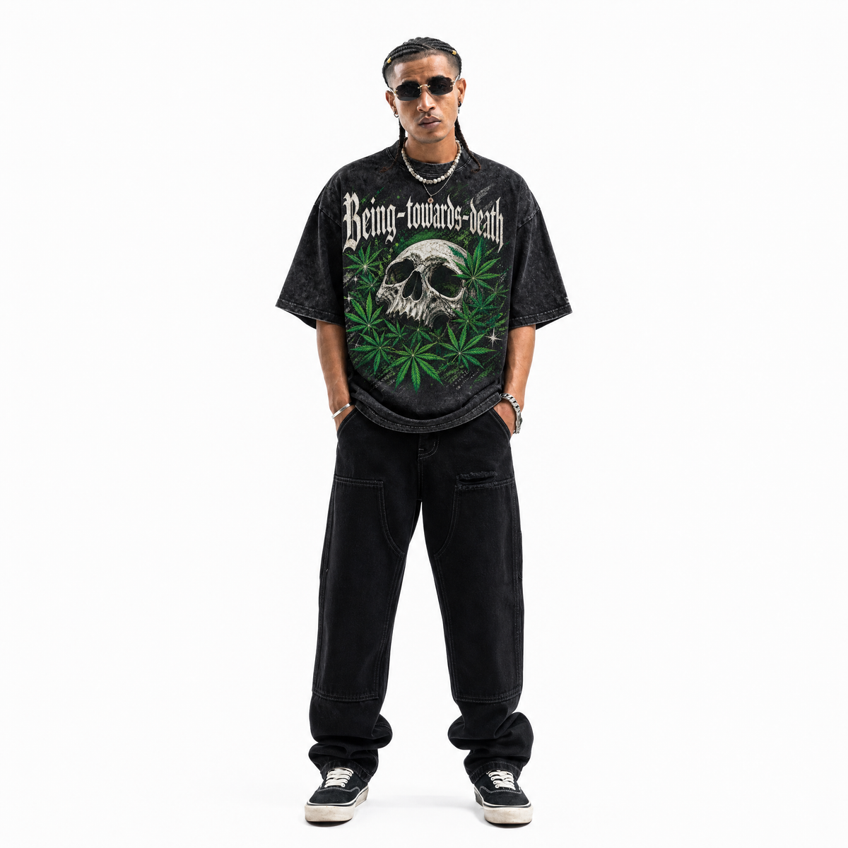 LAWLESSROW "Being Towards Death" Vintage Washed Black Oversized Tee