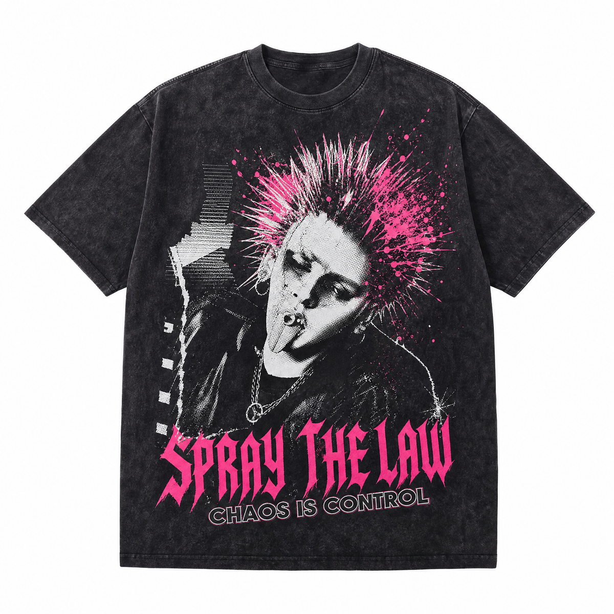 Lawless Row "Spray The Law" Vintage Black Oversized Graphic Tee