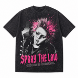 Lawless Row "Spray The Law" Vintage Black Oversized Graphic Tee