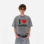 LAWLESSROW "I Heart Roadride" Heavyweight Washed Grey Graphic Tee