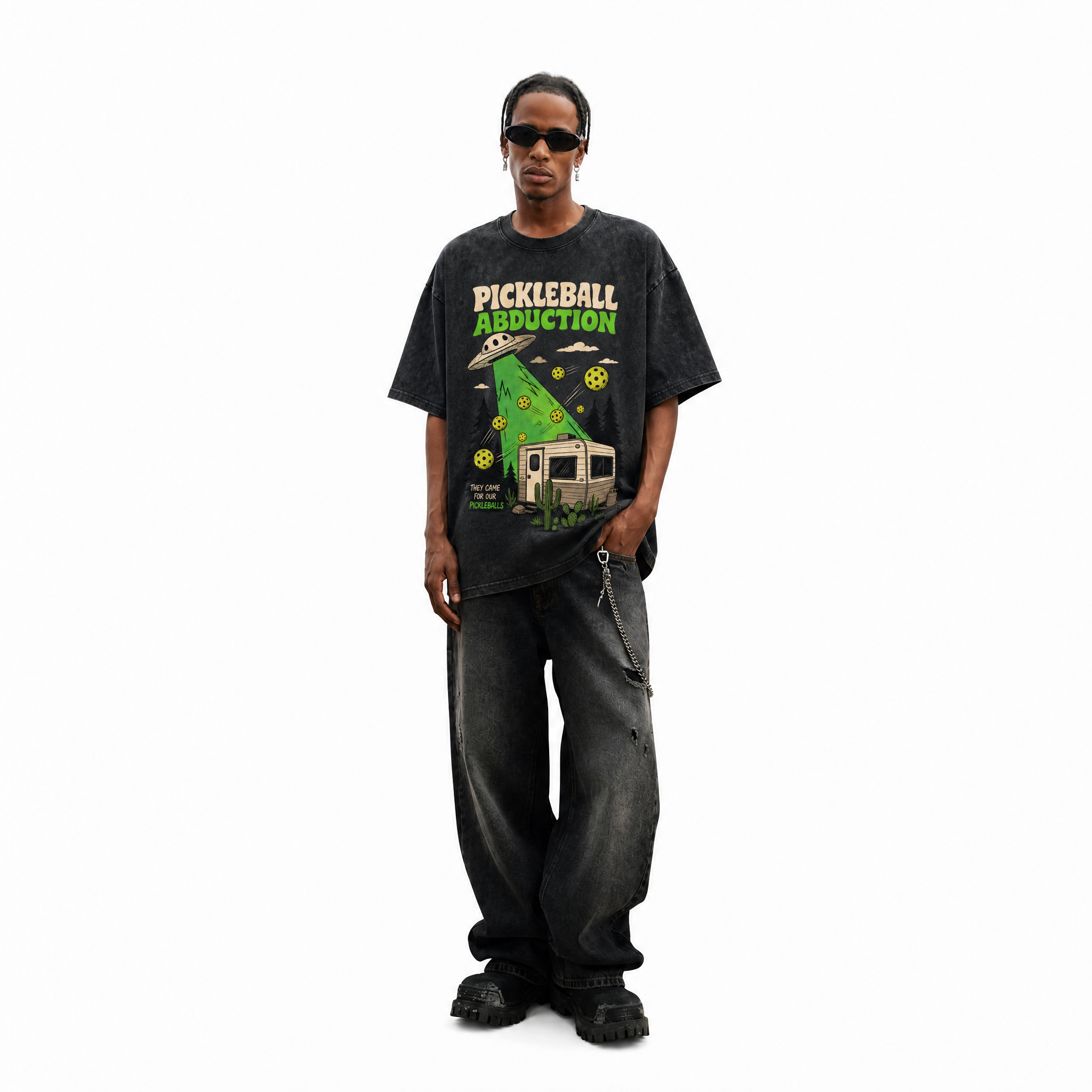 LAWLESSROW "Pickleball Abduction" Heavyweight Washed Black Graphic Tee