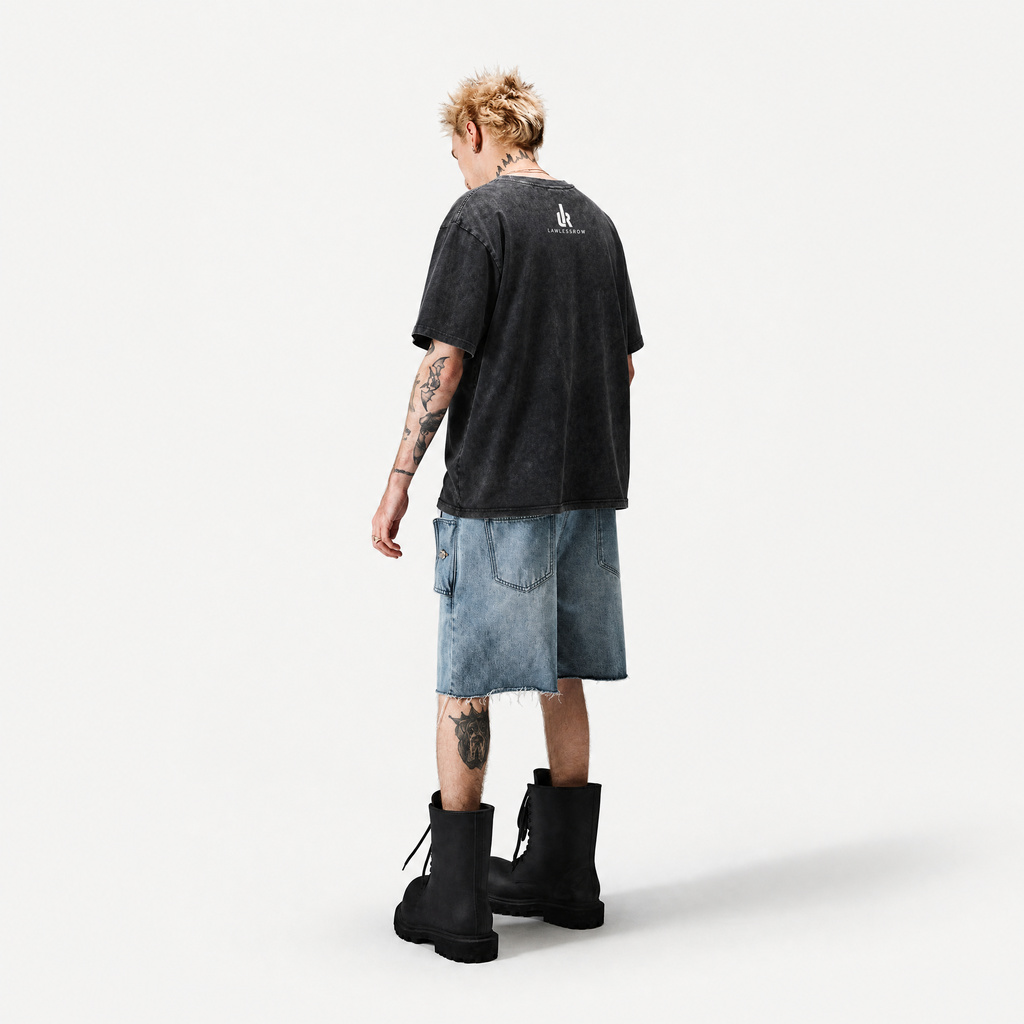 LAWLESSROW "Unchained Defiance" Heavyweight Washed Black Graphic Tee