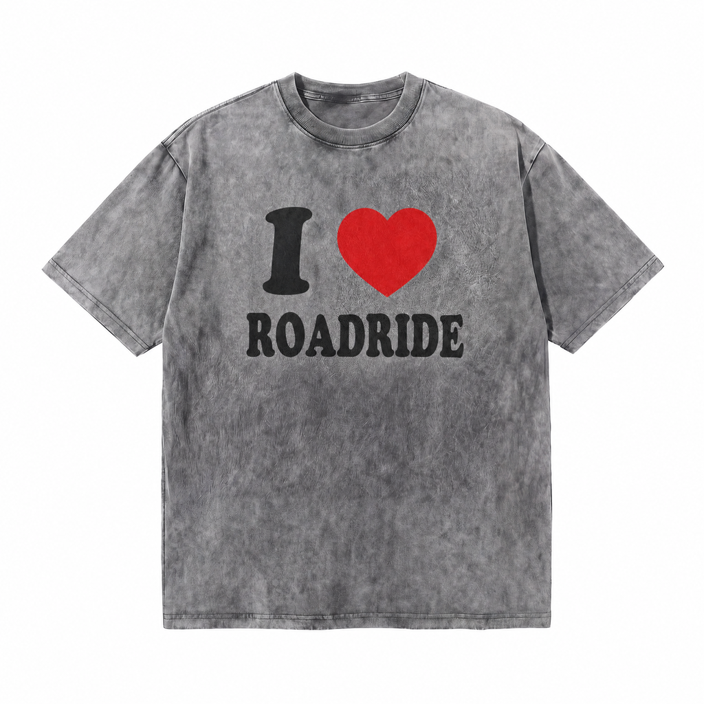 LAWLESSROW "I Heart Roadride" Heavyweight Washed Grey Graphic Tee