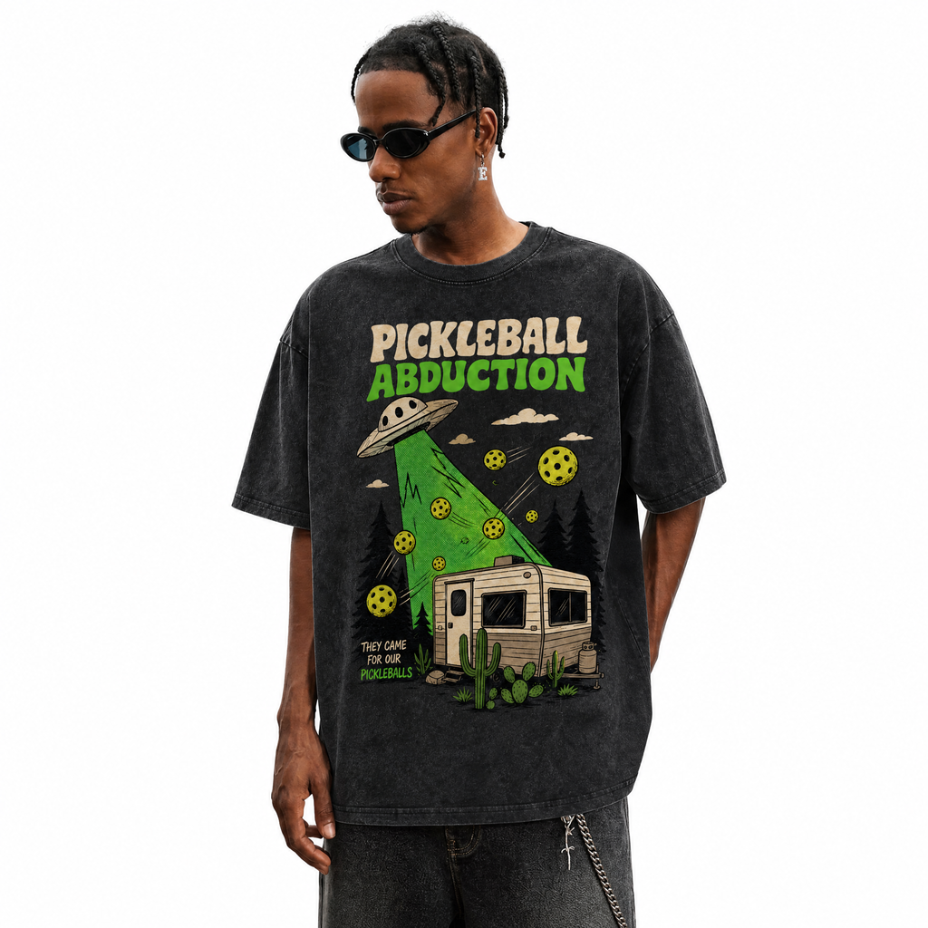 LAWLESSROW "Pickleball Abduction" Heavyweight Washed Black Graphic Tee