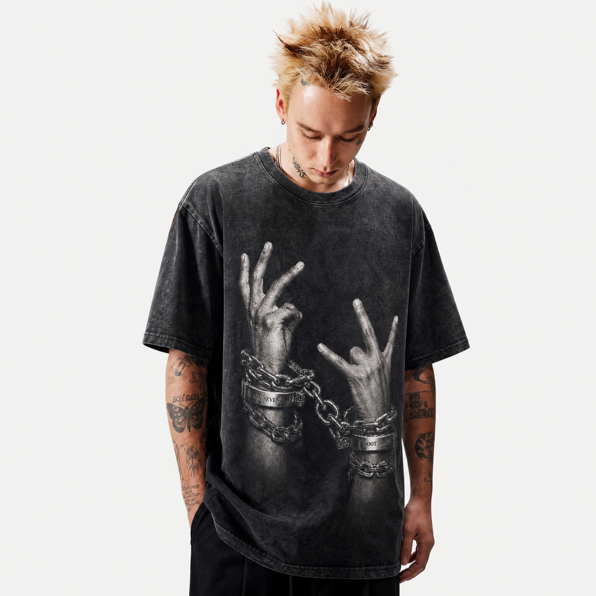 LAWLESSROW "Unchained Defiance" Heavyweight Washed Black Graphic Tee