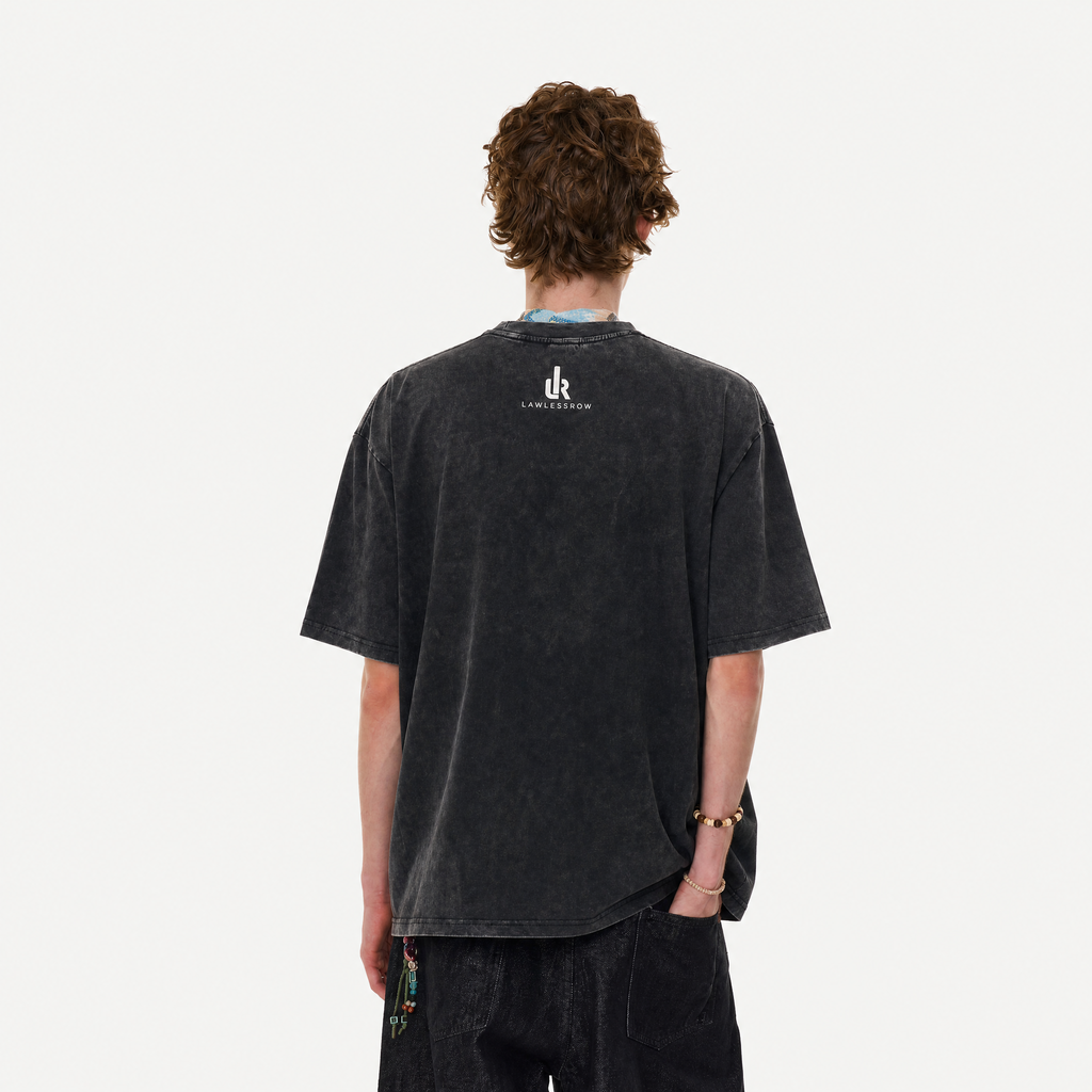 LAWLESSROW "Zen Hustle" Heavyweight Washed Black Graphic Tee