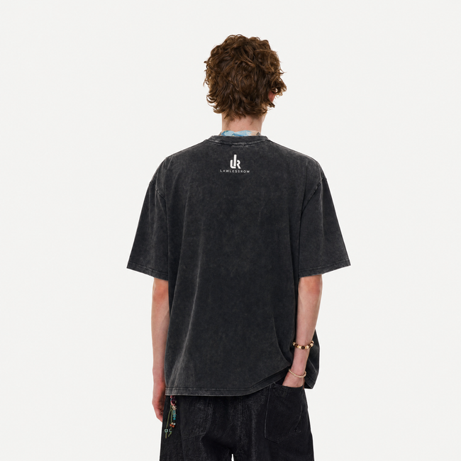 LAWLESSROW "Zen Hustle" Heavyweight Washed Black Graphic Tee Main Image