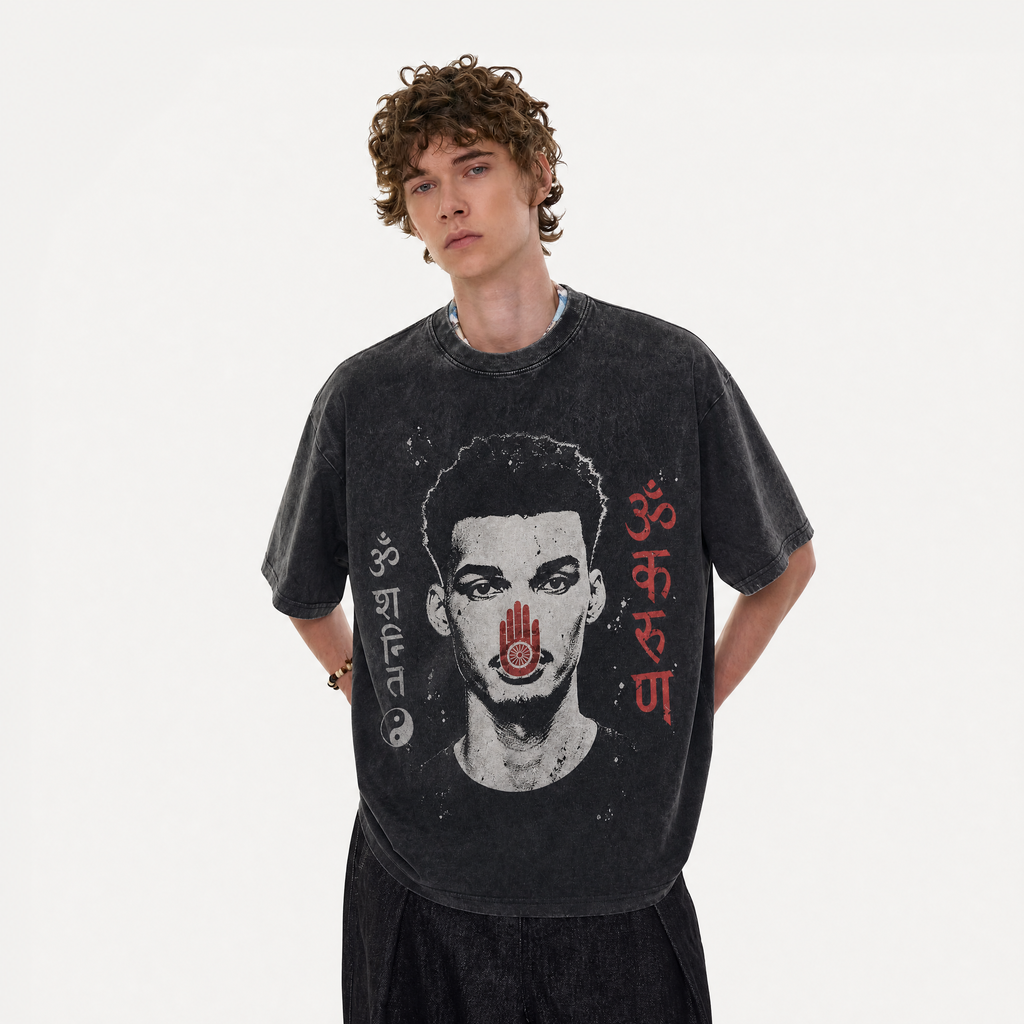LAWLESSROW "Zen Hustle" Heavyweight Washed Black Graphic Tee