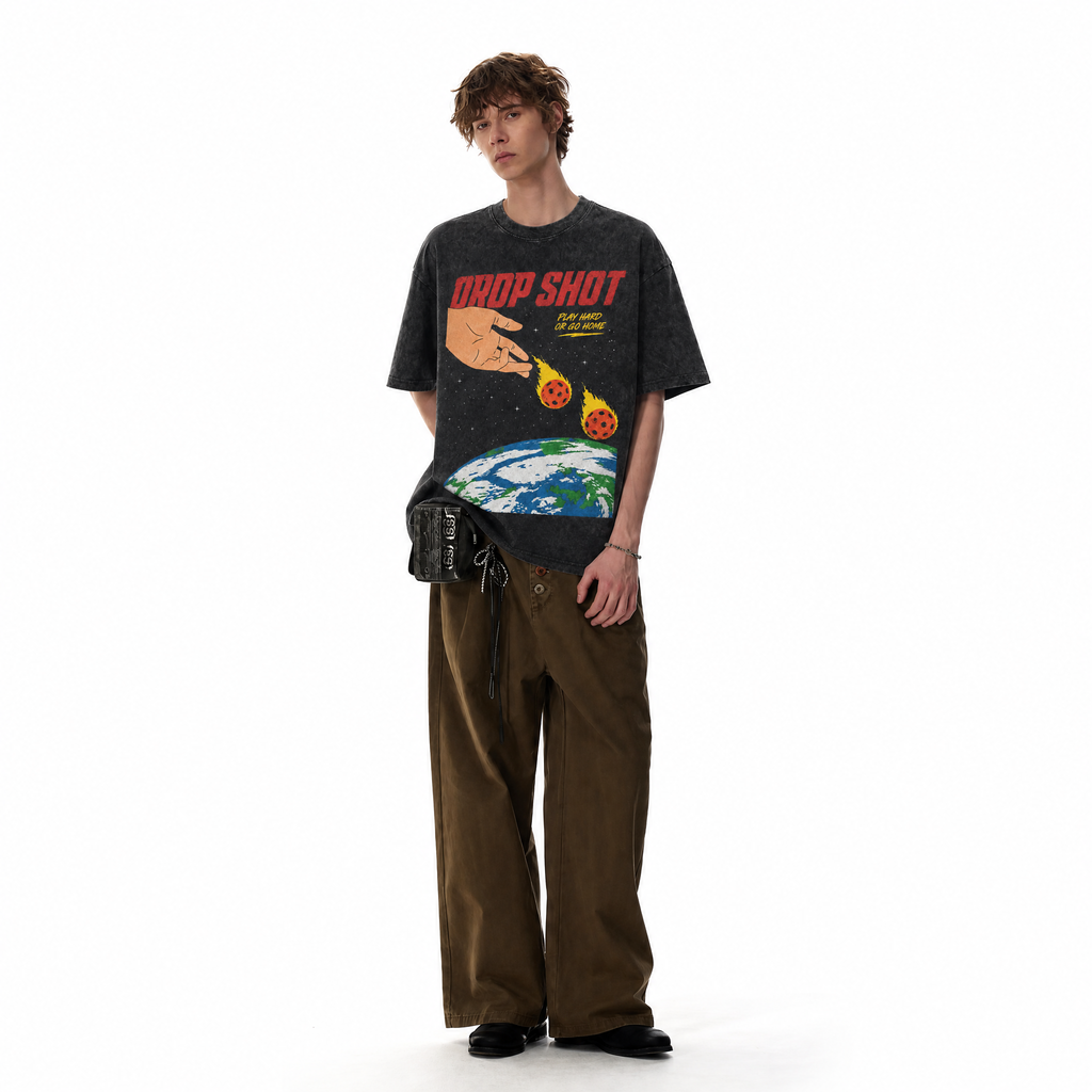 LAWLESSROW "Drop Shot" Heavyweight Washed Black Graphic Tee