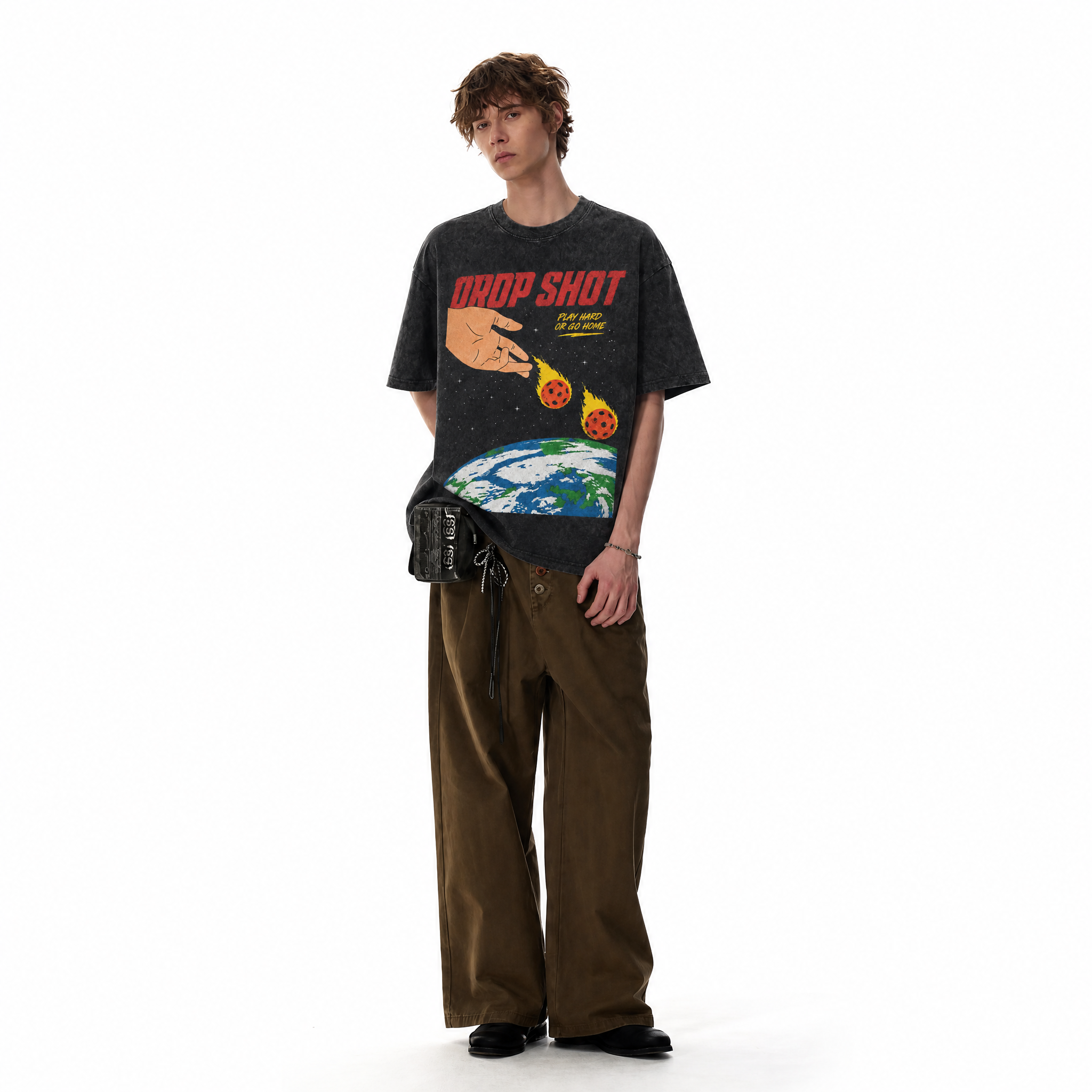 LAWLESSROW "Drop Shot" Heavyweight Washed Black Graphic Tee