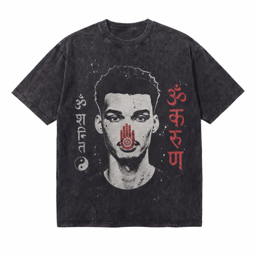 LAWLESSROW "Zen Hustle" Heavyweight Washed Black Graphic Tee