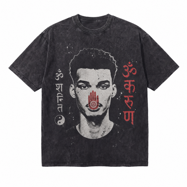 LAWLESSROW "Zen Hustle" Heavyweight Washed Black Graphic Tee Hover Image