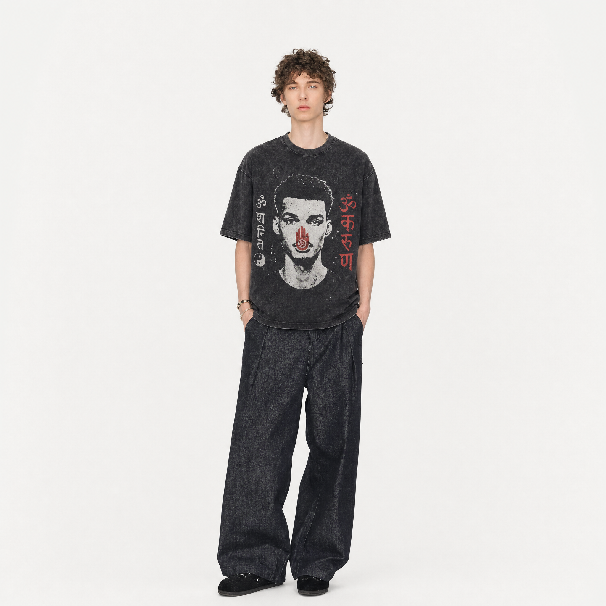 LAWLESSROW "Zen Hustle" Heavyweight Washed Black Graphic Tee