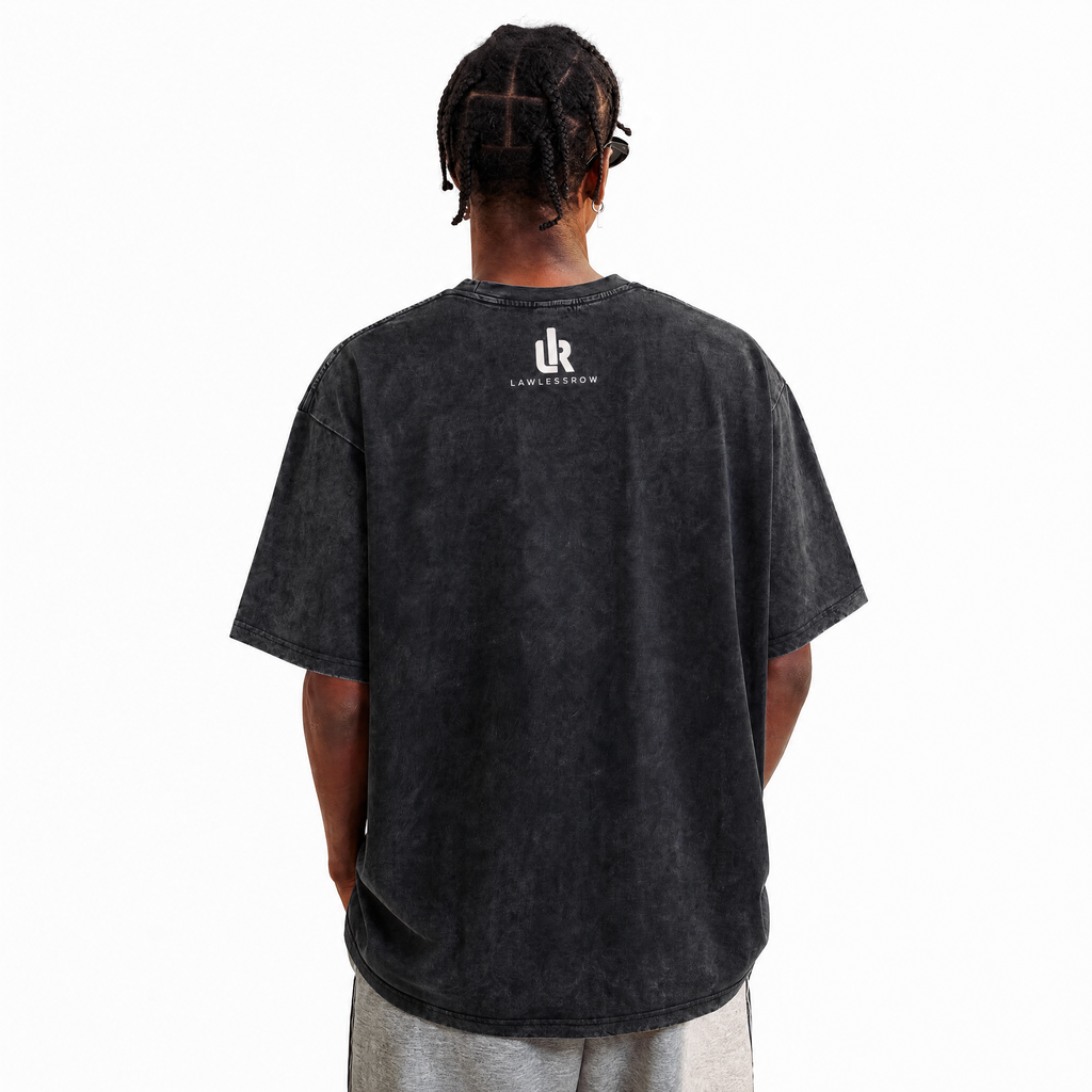 LAWLESSROW "Cosmic Disruption" Heavyweight Washed Black Graphic Tee
