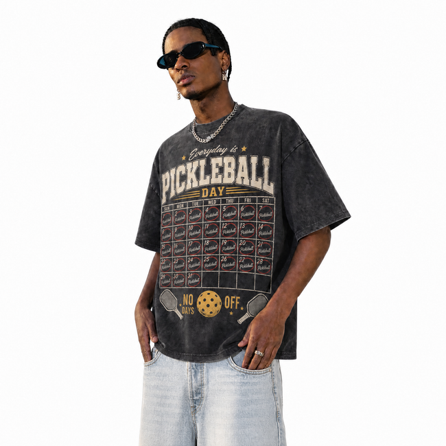 LAWLESSROW "Everyday is Pickleball Day" Heavyweight Washed Black Graphic Tee Main Image