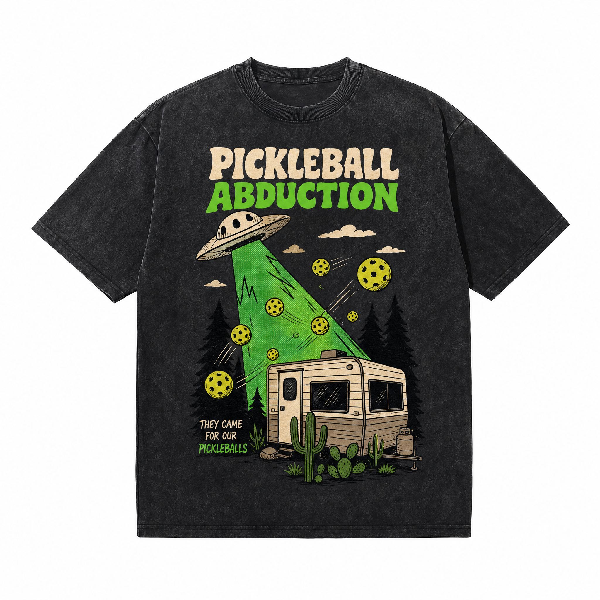 LAWLESSROW "Pickleball Abduction" Heavyweight Washed Black Graphic Tee
