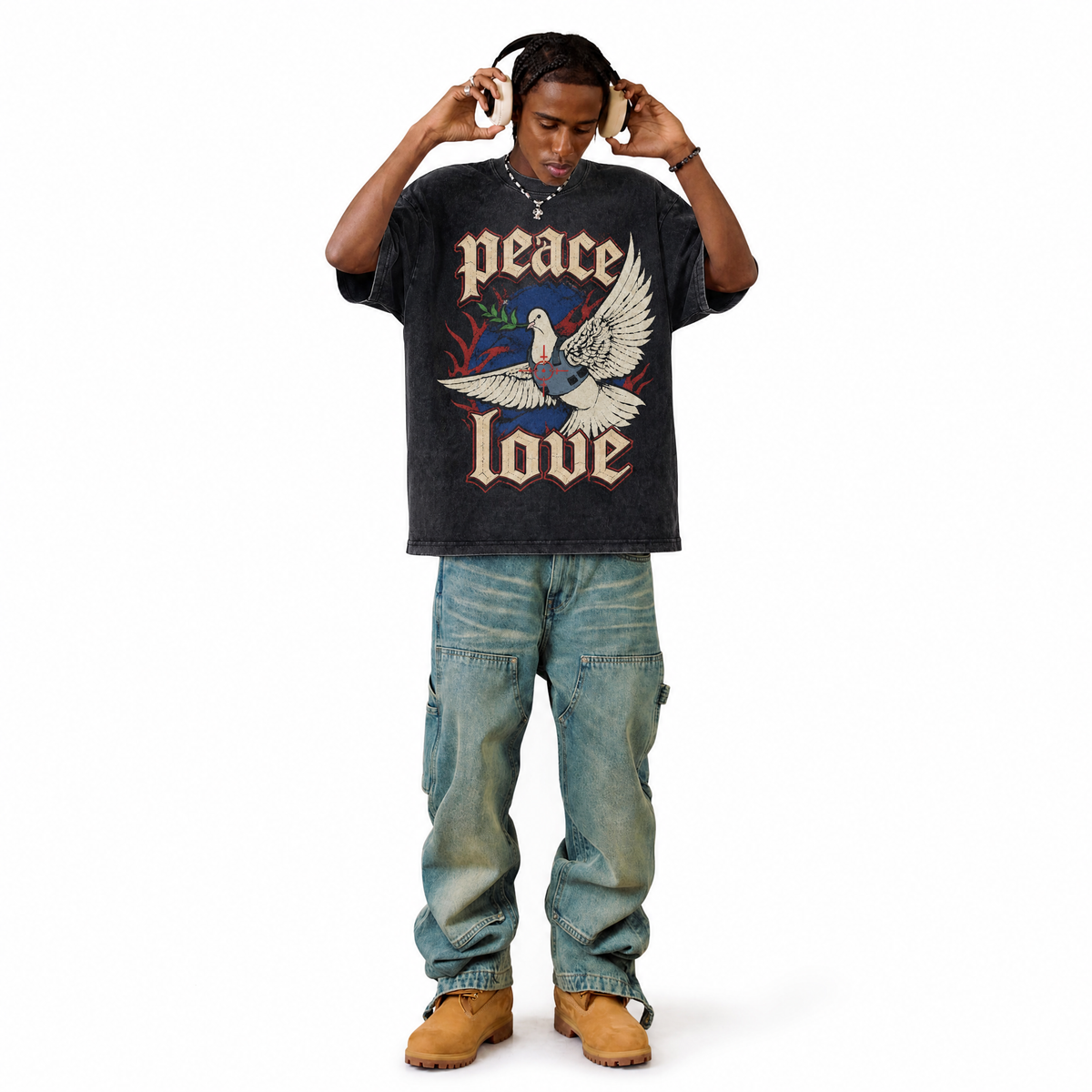 LAWLESSROW "PEace Love" Tactical Dove Heavyweight Tee - Vintage Wash
