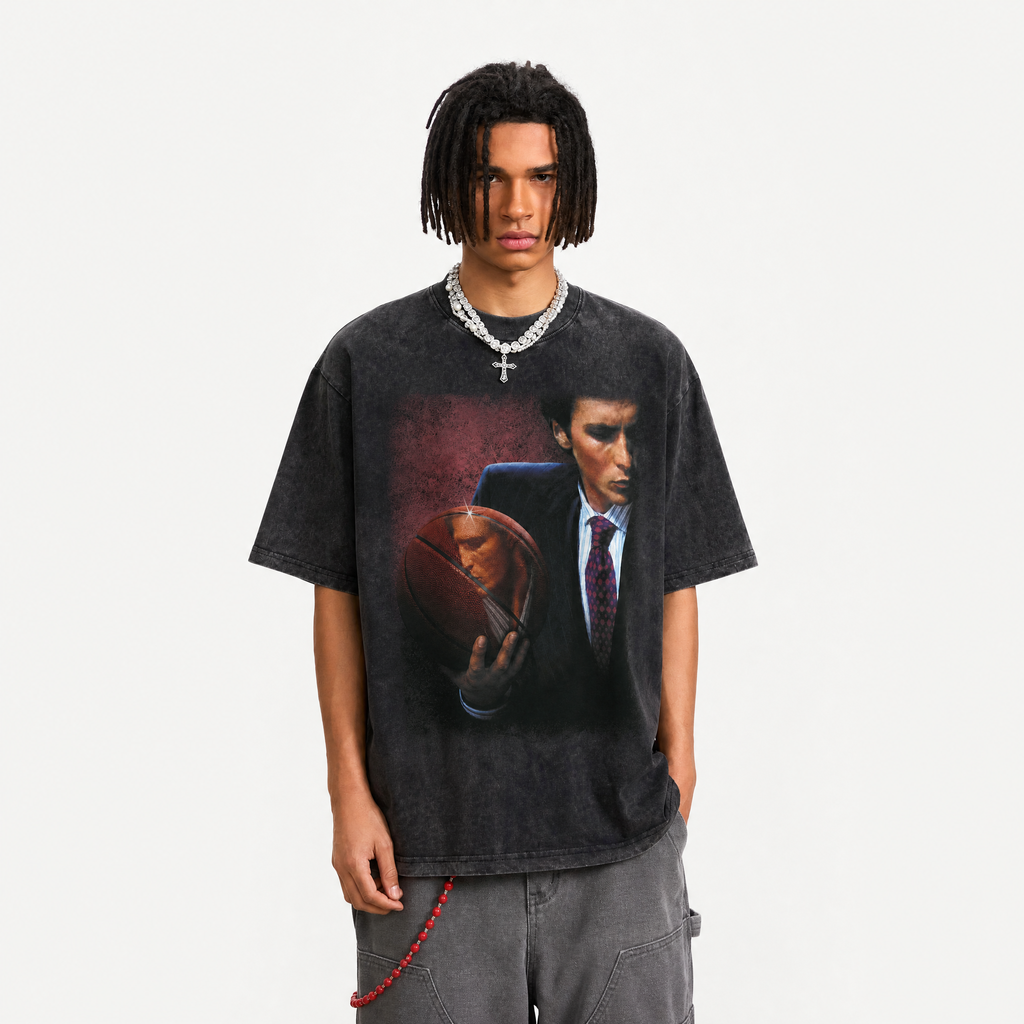 LAWLESSROW "Corporate Psycho" Heavyweight Washed Black Graphic Tee