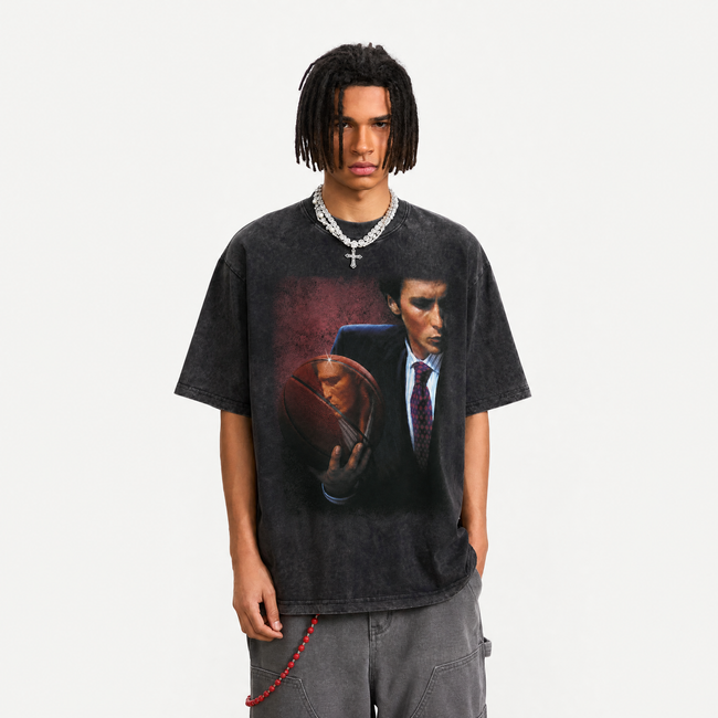 LAWLESSROW "Corporate Psycho" Heavyweight Washed Black Graphic Tee Main Image