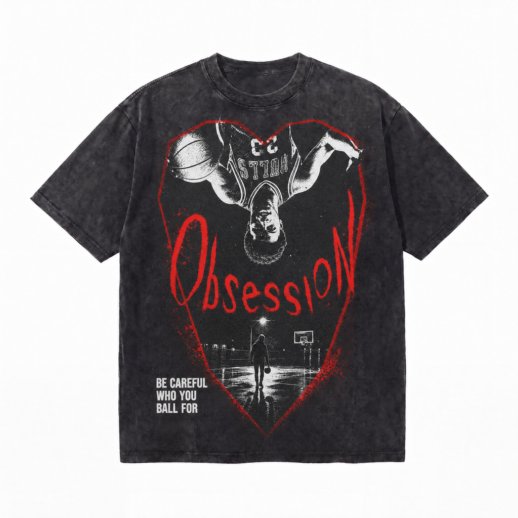 LAWLESSROW "Basketball Obsession" Heavyweight Vintage Washed Graphic Tee