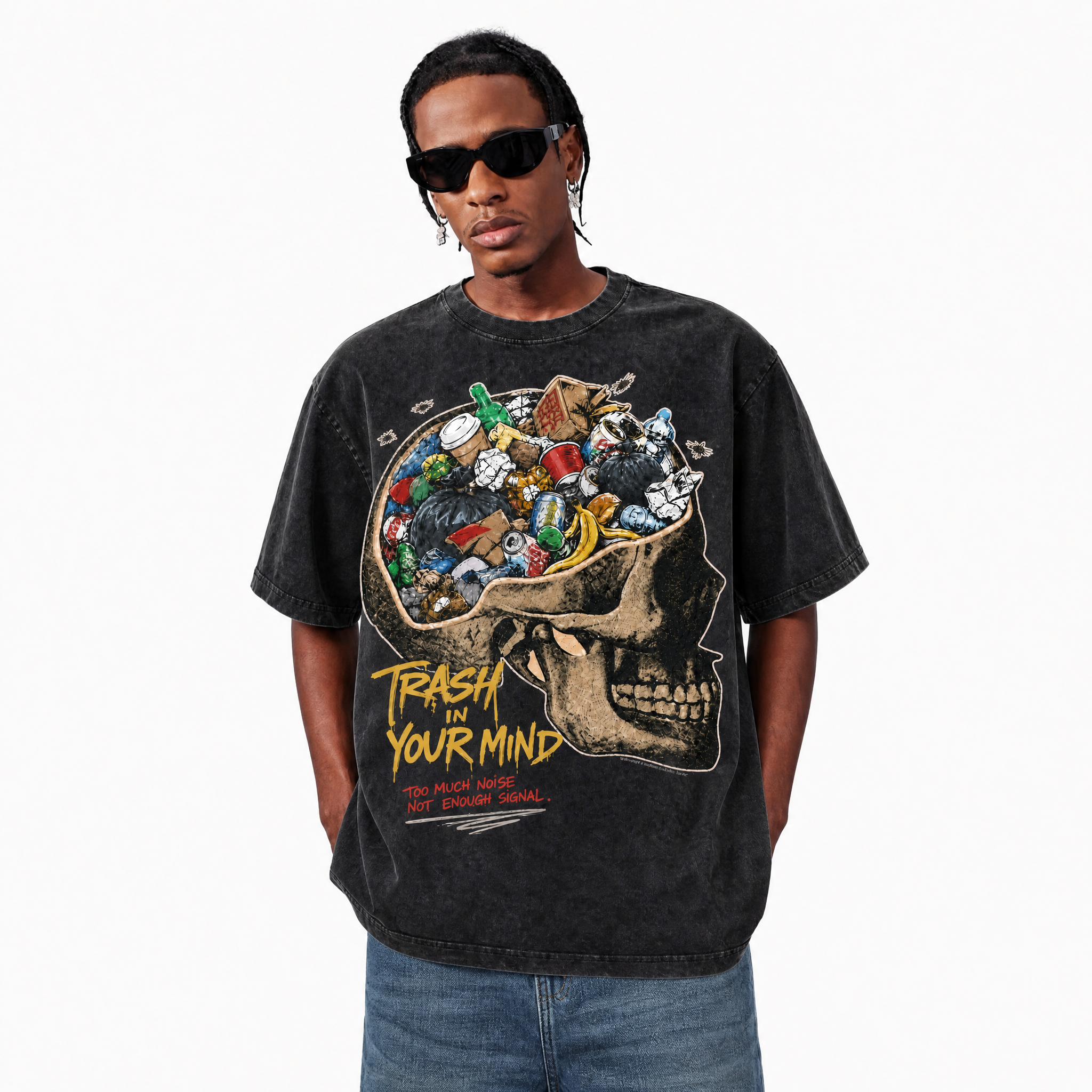 LAWLESSROW "Trash In Your Mind" - Vintage Washed Heavyweight Oversized Graphic Tee