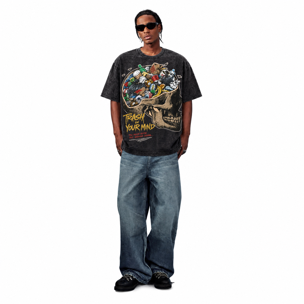 LAWLESSROW "Trash In Your Mind" - Vintage Washed Heavyweight Oversized Graphic Tee